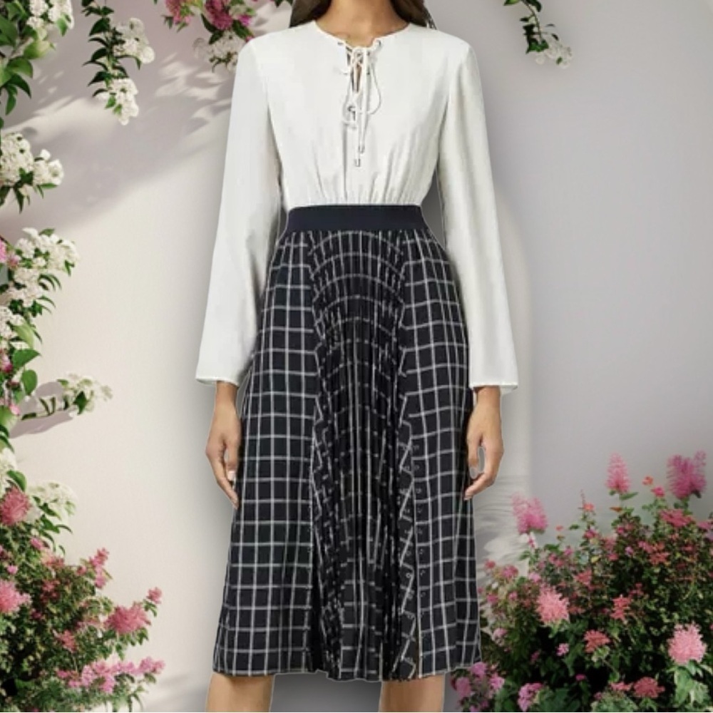 Ted Baker ‘Francesca’ Gaelic Glamour Check Print Pleated Dress US Size 4